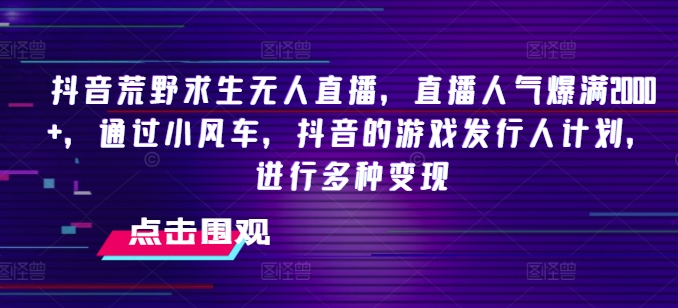 抖音荒野求生无人直播，直播人气爆满2000+，通过小风车，抖音的游戏发行人计划，进行多种变现【揭秘】-云网创资源站