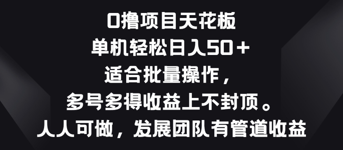 零撸新项目吊顶天花板，单机版一天 50 适宜批量处理，多号多到盈利无限制-云网创资源站