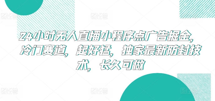 24小时无人直播小程序点广告掘金，冷门赛道，起好猛，独家最新防封技术，长久可做【揭秘】-云网创资源站