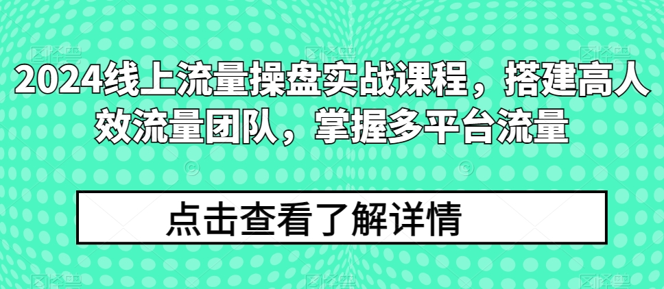 2024用户流量股票操盘实战演练课程内容，构建高人效总流量精英团队，把握多用户流量-云网创资源站