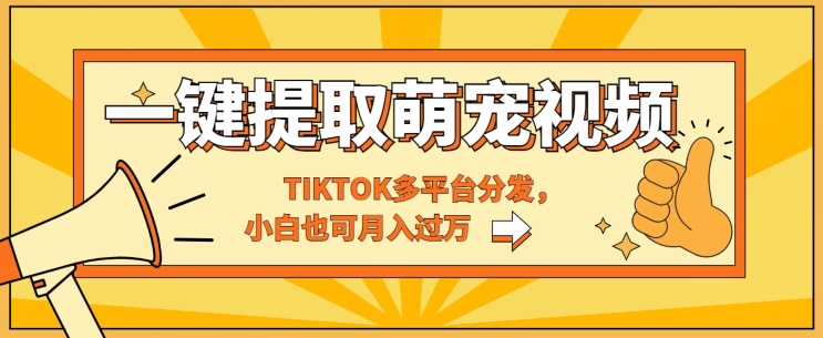 一键智能化获取tiktok萌宠视频，多平台分发，新手也可以月入了W-云网创资源站