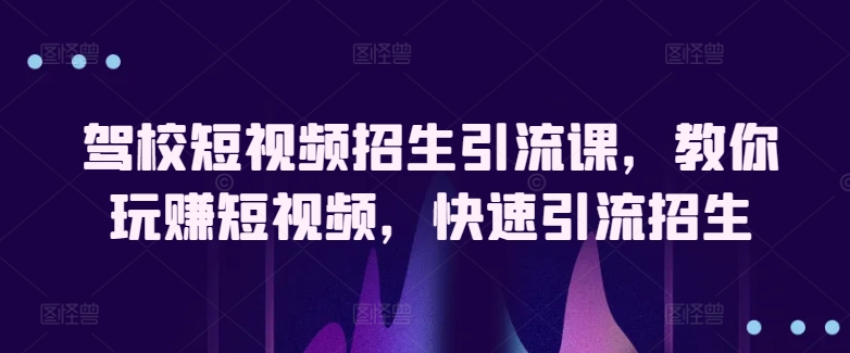 驾校学车小视频招收引流课，教大家轻松玩小视频，迅速引流方法招收-云网创资源站