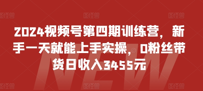 2024视频号第四期训练营，新手一天就能上手实操，0粉丝带货日收入3455元-云网创资源站