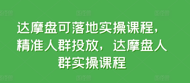 达摩盘可落地实操课程，精准人群投放，达摩盘人群实操课程-云网创资源站