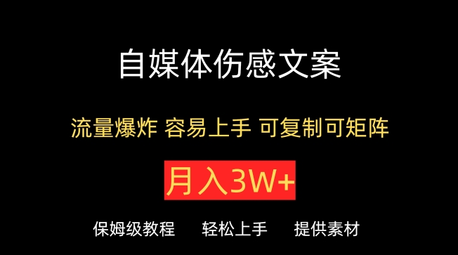 自媒体伤感文案，流量爆炸，容易上手，可复制可矩阵，月入3W+-云网创资源站