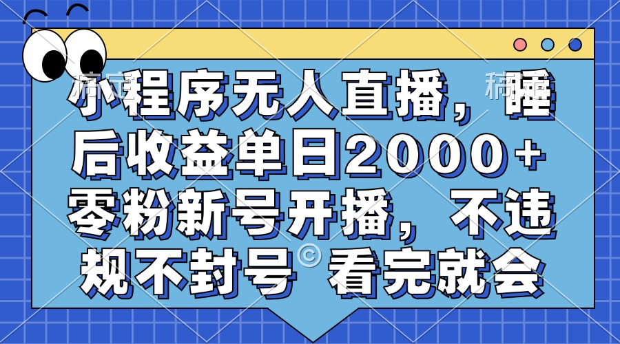 小程序无人直播，睡后收益单日2000+ 零粉新号开播，不违规不封号 看完就会-云网创资源站