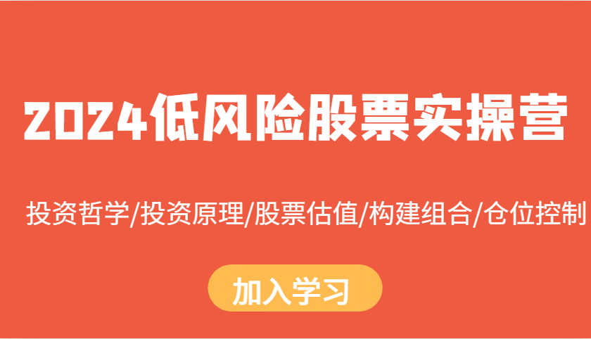 2024低风险股票实操营：投资哲学/投资原理/股票估值/构建组合/仓位控制-云网创资源站