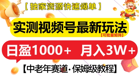 实测视频号最新玩法，中老年赛道，独家资源，月入过W+【揭秘】-云网创资源站