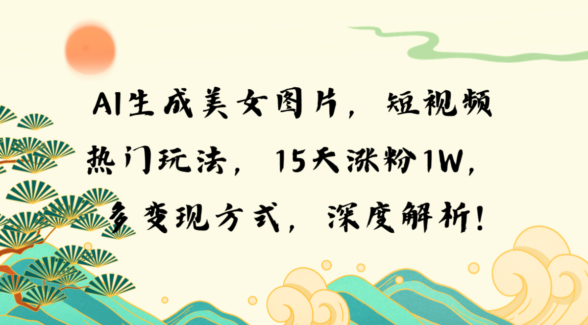 AI生成美女图片，短视频热门玩法，15天涨粉1W，多变现方式，深度解析!-云网创资源站